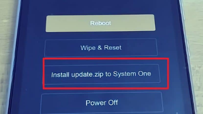 Install update zip to System One